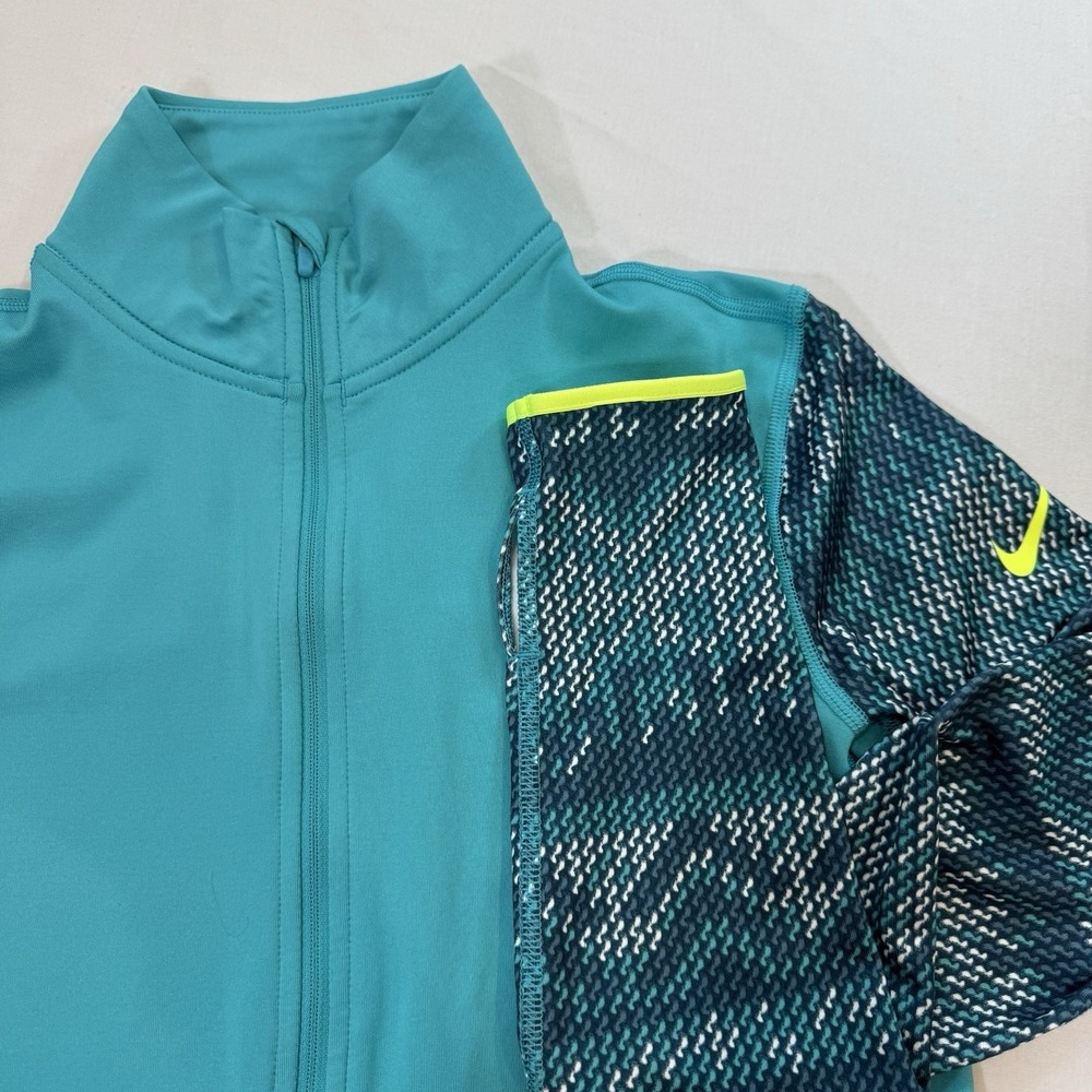 Nike Pro Dri-FIT Womens L Teal Half Zip Pullover Patterned Sleeve 649089-388